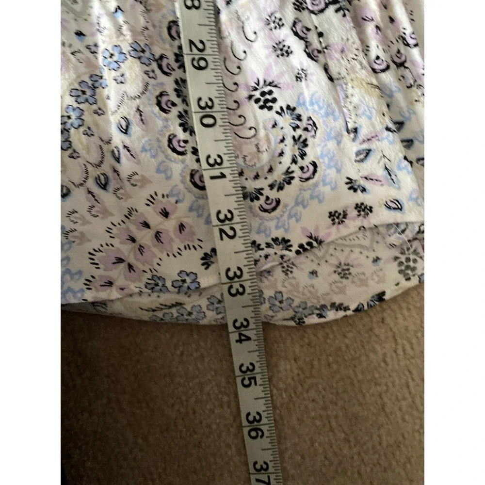 Loft Swing Dress Womens L White Blue Paisley Floral Puff Sleeve V-Neck Boho